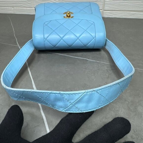 CHANEL 24K Vintage Flap Bag Lambskin Leather Quilted Chain Purse Blue - Picture 9 of 15